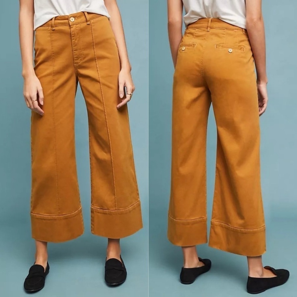 ANTHROPOLOGIE Chino Pintuck Wide Leg Retro Cropped Office Trousers Pants